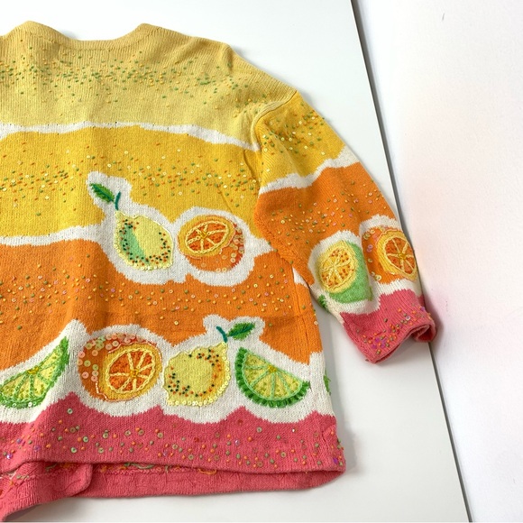 Design Options by Philip & Jane Gordon Vtg Cardigan Limes Citrus Orange Sz Large - Picture 12 of 12